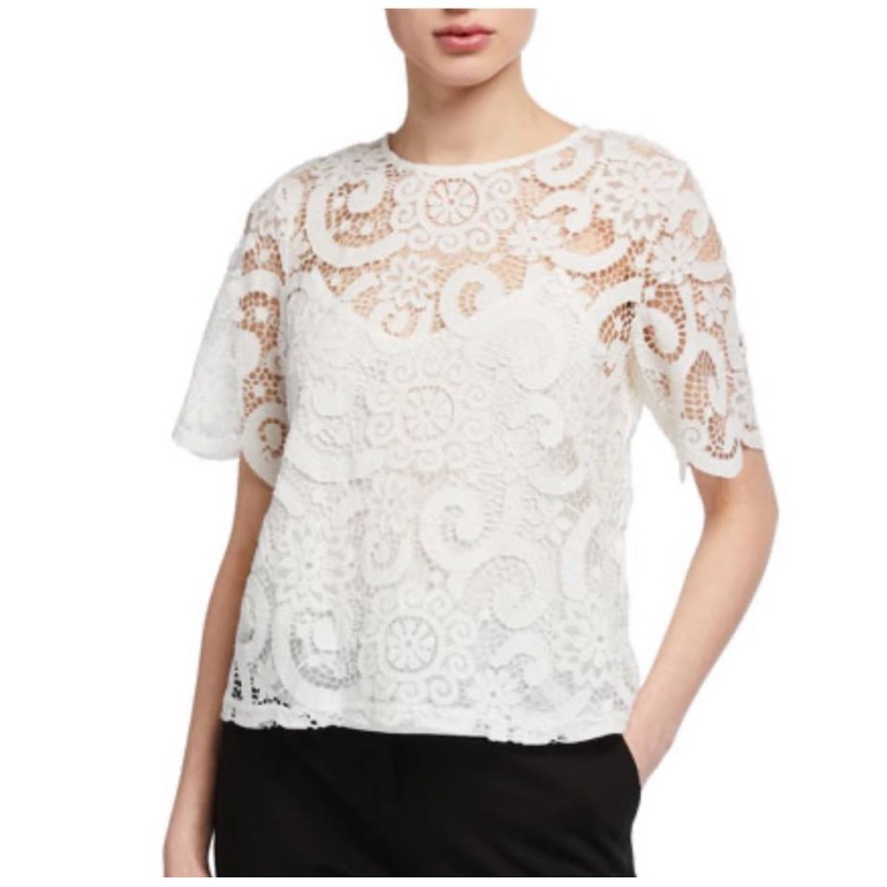 🆕Nanette Lepore Lace Short Sleeve Tie Back Top